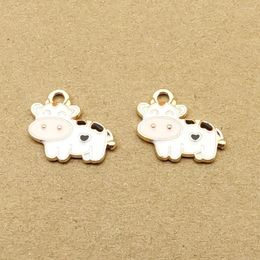 Charms 10pcs Enamel Cow Charm For Jewelry Making Supplies Kawaii Animal Earring Pendant Necklace Bracelet Accessories Metal Diy Craft