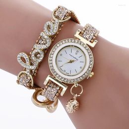Wristwatches Tide Fashion Simple Fallow Individuality Quartz Watch Around The Bracelet Chain Crystal Leather LOVE Women's