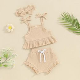 Clothing Sets Toddler Infant Baby Girls Summer Clothes Solid Ruffle Sleeveless Halter Crop Tops Bloomers Shorts Set Cute Outfits