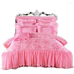 Bed Skirt Korean Style Roganic Cotton Satin Jacquard Wedding Lace 4pcs Bridal Duvet Cover Sets