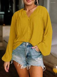 Women's Blouses VONDA Vintage Women Sexy V-neck Shirts Fashion Long Sleeve Buttons Solid Tops 2024 Autumn Casual Loose Party OL Blusas