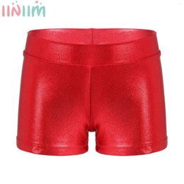 Stage Wear Kids Girls Shiny Metallic Elastic Waistband Gym Workout Sport Dance Shorts Gymanstics Ballet Dancewear Bottoms Boyshorts