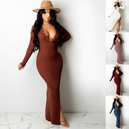 Urban Sexy Dresse's New Autumn Spring and Winter Fashion Slim Fitting Snap Lapel Open Back Long Sleeve Split Mid Length Skirt