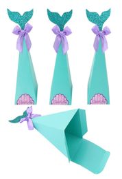 Whole 20pcs Creative Blue Mermaid DIY Wedding Party Favour Candy Chocolate Box Paperboard Holder Event Banquate Decoration Su1204089