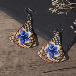 Dangle Earrings Bohemian Style Female Vintage Simple Colorful Printed Fan-shaped Personality Fashion Women's Jewelry Accessories