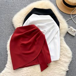 Skirts Ladies Skirt Women's Summer Irregular Slim Party Evening Solid Colour Hight Waist Wrinkle Zipper Short A-Line Mini