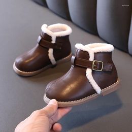 Boots Plus Velvet Girls Winter Keep Warm 1-6Y Baby Cotton Shoes British Style Child PU Leather Boot Cute Short