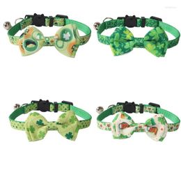 Dog Collars Pet Supplies Irish Festival Adjustable Cat Collar Anti Loss Bow St. Patrick's Day With Bell And Small Pendant Decoration