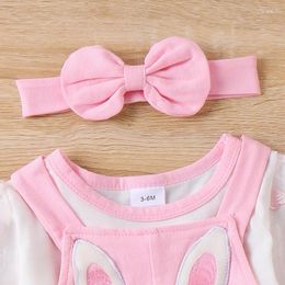 Clothing Sets Infant Easter Outfit Baby Girl 3 Piece Set Round Neck Long Sleeve Tops Patch Embroidery Overalls Headband