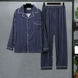 Buttons Pants With Winter Pyjamas Sets Housewear Long Sleepwear Pattern Thermal Chequered Autumn Sleeve Men'S Long Suit Casual 240202