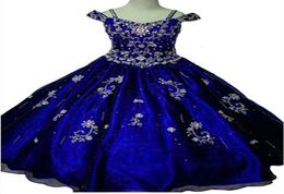 Royal Blue Beads Little Girls Pageant Dresses 2018 Crystal Girl Communion Dress Ball Gown Kids Formal Wear Flower Girls Dresses fo8381798