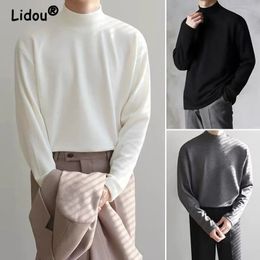 2023 Autumn and Winter Mens Long Sleeve Tshirt with Half High Neck Underlay Loose Inner Layer Comfortable Versatile Top 240130