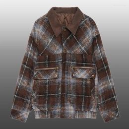 Men's Jackets High Quality Winter Men Plaid Print Pattern Jacket Streetwear Vintage Leisure Coat Large Pocket Workwear Top