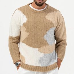 2023 Autumn Men's Knitted Print Light Luxury Pullovers Sweater Casual Vintage O Neck Loose Long Sleeve Tops Streetwear y240125