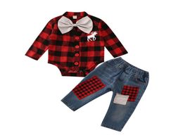 Focusnorm 024M Christmas Newborn Baby Boy Clothes Set Deer Tops Romper Denim Jeans Trousers Outfits Clothes Y2008033349890