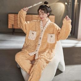 Women's Sleepwear Autumn Winter Spring Solid Women Pyjama Sets Girl Flannel Set Lady Long Night Warm Suits Homewear