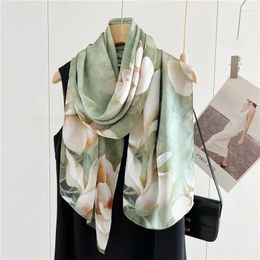 Scarves Spring Silk Scarf Women Office Luxury Neckerchief Bandana Foulard Design Long Shawl Fashion Four Seasons