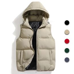 Men Fashion Autumn Winter Thicken Cotton Waistcoat Sleeveless Vests Jacket Coat Men Warm Detachable Hat Outwear Vest Jacket Men 240125