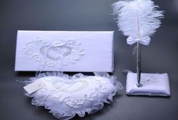 3Pcsset Burlap Hessian Lace Wedding Guest Book Pen Set Ring Pillow Garter Decoration Bridal Product1806751