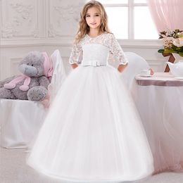 Elegant Princess Lace Dress Kids Flower Embroidery Dresses For Girls Vintage Children Dresses for Wedding Party Long Ball Gown 240122