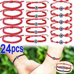 Charm Bracelets 2/24pcs 7 Knot Lucky Handmade Braided Blue Evil Eye Red Bracelet Women Men String Adjustable Friendship Couple Jewellery