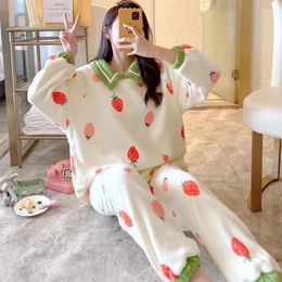 SP CITY Winter Coral Velvet Pajamas Womens Cartoon Patterned Lovely Set Thickened Warm Student Home Clothes Sleepwear 240201