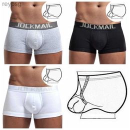 Underpants JOCKMAIL Sexy Men underwear Fashion Hanging ring briefs shorts Gay low-rise open crotch male underwpants Man Shapewear Boxer YQ240214