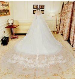 One Layer Bridal Veils Cathedral Length Tulle Long Hand Made Flower Pearls Wedding Veils Lace Applique Bride Accessories With 48632411668