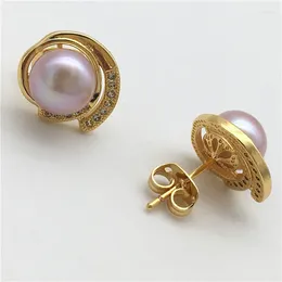 Stud Earrings Excellent Genuine Real Freshwater Pearl White/black/purple Inlay CZ Fashion Jewelry Women Gift Earring Seb2024002