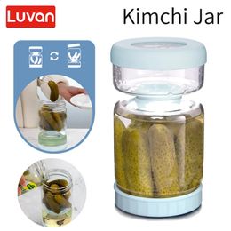 1000ml Glass Pickles Kimchi Jar Food Storage Kitchen Fermentation Organizer Dry and Wet Dispenser Container Olives Separator Jug 240223