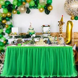 Table Skirt 14FT Tulle Green Tutu Cloth For Kids Birthday Party Round Tables Christmas Home Decoration(L 14(ft) H30in)