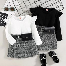 Clothing Sets 12M-5T Stylish Baby Girls' Autumn And Winter Cotton Pit Long Sleeve Top Purse Word Skirt Suit 3Piece Girl Clothes