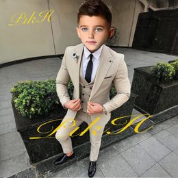 Suit for Boys Wedding Tuxedo Jacket Vest Pants 3-Piece Khaki Kids Complete Clothes Blazer Child costume enfant garcon 240123