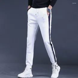 Men's Pants Fashion Side Stripe Sport Men Autumn White Slim Fit Elastic Waist Drawstring Jogging Trousers