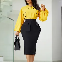 Work Dresses Skirts Two Piece Set For Women Solid Colour Long Sleeves T Shirt Bodycon Skirt 2 Sets Fashion Office Ladies Commuting Suits