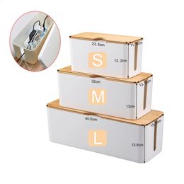 Cable Storage Box Power Strip Case Wooden Line Wire Management Organiser AntiDust Charger Socket Network Bin 240124