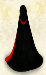 Black Hooded Velvet Long Cloak Cape Wedding Medieval Costume Wicca Gothic Wizard5276999