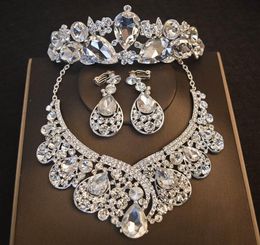 Luxurious Crystal Bling Bling Bridal Wedding Crown Necklace Earring Sets Quinceanera Party Jewelry Formal Events Bridal Jewelry Se9803646