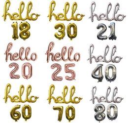 Gold Silver Hello Foil Balloons with 16inch Number Balloon Birthday 18 21 25 30 40 50 Years Old Birthday Party Decorations 3pcs8357745