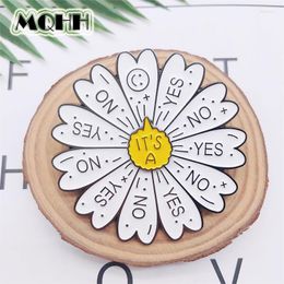 Brooches Creative Round White Flower Chrysanthemum Enamel Pins YES NO Rotatable Choice Alloy Brooch Badge Personalised Jewellery Gift