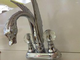 Bathroom Sink Faucets Free Ship Swan Faucet Mixer Tap Brass 4" Center Hole Crystal Handles Chrome Color Deck Mounted 2