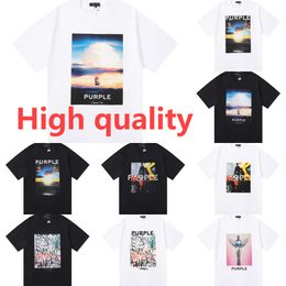 Street Trend Purple Printed Brands 2024SS High Quality Cotton Loose Casual Classic Fashion Short Sleeved T-shirt for Men and Women Spring summer