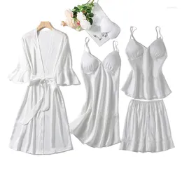 Women's Sleepwear Women 2024 Summer Robe Sets Sexy Strap Top Nightgown Pyjamas Suit M-XL Sling Nightdress&Shorts Lounge Home Clothes