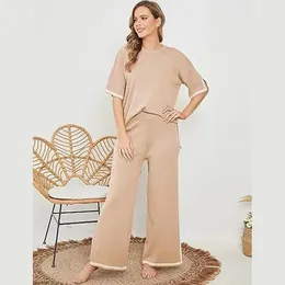 Women's Pants Fashion Summer Casual Two Piece Set Tops Elegant Short Sleeve Pyjama Suit Ladies Long Outfits For Women Clothing 30314