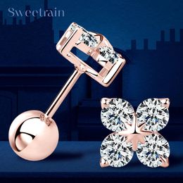 Rose Gold Four Leaf Clover Stud Earrings 925 Silver Plated 18k Yellow/White Gold Diamond Earring for Women Jewelry 240131