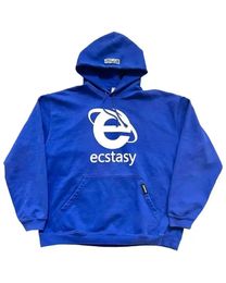 Ecstasy Letter Printing Mens Hoodie Y2k Harajuku Loose Oversize Pullover Women Blue Versatile Sweatshirt Tracksuit Streetwear 240201