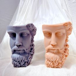 Greek Half Head Sculpture Silicone Candle Mold Abstract Art Face Beard Man Statue Mould Tabletop Ornament 240131