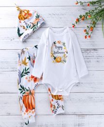 Halloween Baby Outfits Pumpkin Printed Infant Boy Rompers Pants Hat 3pcs Sets Long Sleeve Cartoon Toddler Girl Clothes Set DW42322320367