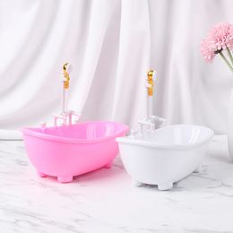 Dollhouse Furniture Spraying Water Kids Bathing Toys Miniatures Electric Bathtub Doll Accessories Plastic Tub 1 6 Scale 240123