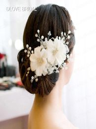 Nuovi fiori per capelli da sposa bianchi rossi vendono accessori per capelli flessibili in cristallo da sposa di alta qualità floreale copricapo da sposa Sydney Hea3747481